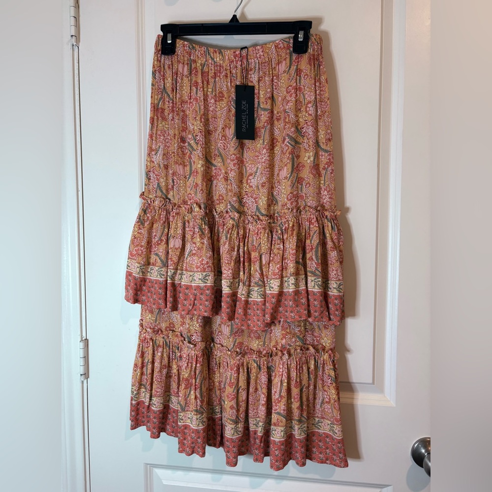 Rachel Zoe Paisley Tiered Floral Bohemian Maxi Skirt